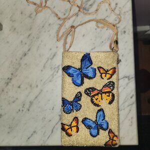 Bamboo Trading Company Beaded Butterfly Evening Bag Crossbody